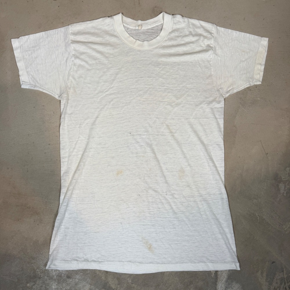 Vintage K-Mart White Blank T-Shirt paper Thin 60s 70s Paper Tag Mens L